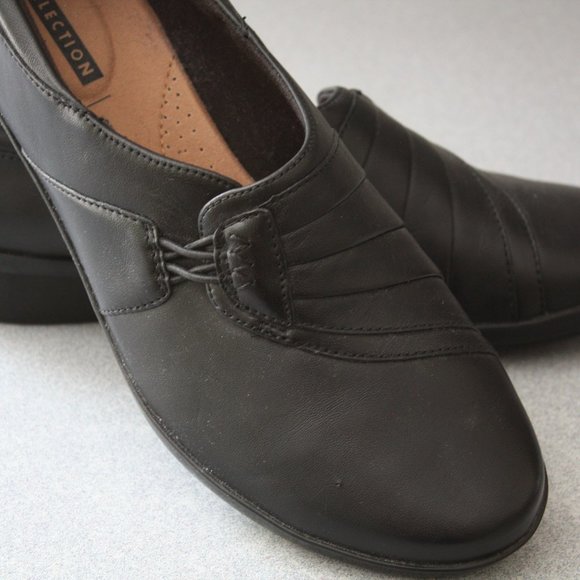 Clarks NWT Black Leather Everlay Iris women's 9.5WIDE Shoes - Picture 2 of 8